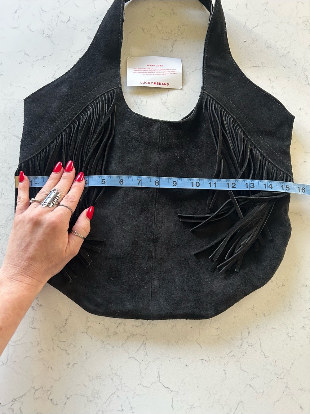 🍀(HTF Black!) Lucky Brand Nyra Tote Suede Leather Fringe Shoulder Bag - Picture 12 of 15